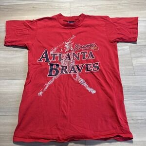 Vintage Bike Atlanta Braves Red Men's Shirt Size MED Made‎ In USA Single Stitch